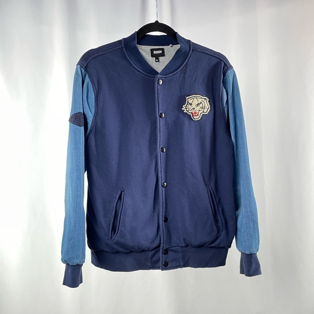 Hudson Cotton Varsity Jacket in Blue Size Extra Large